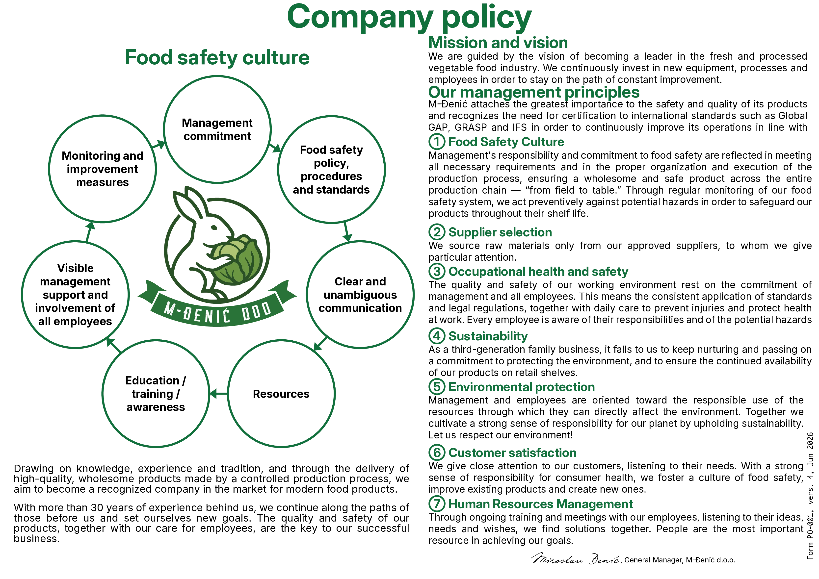 M-Đenić Company Policy